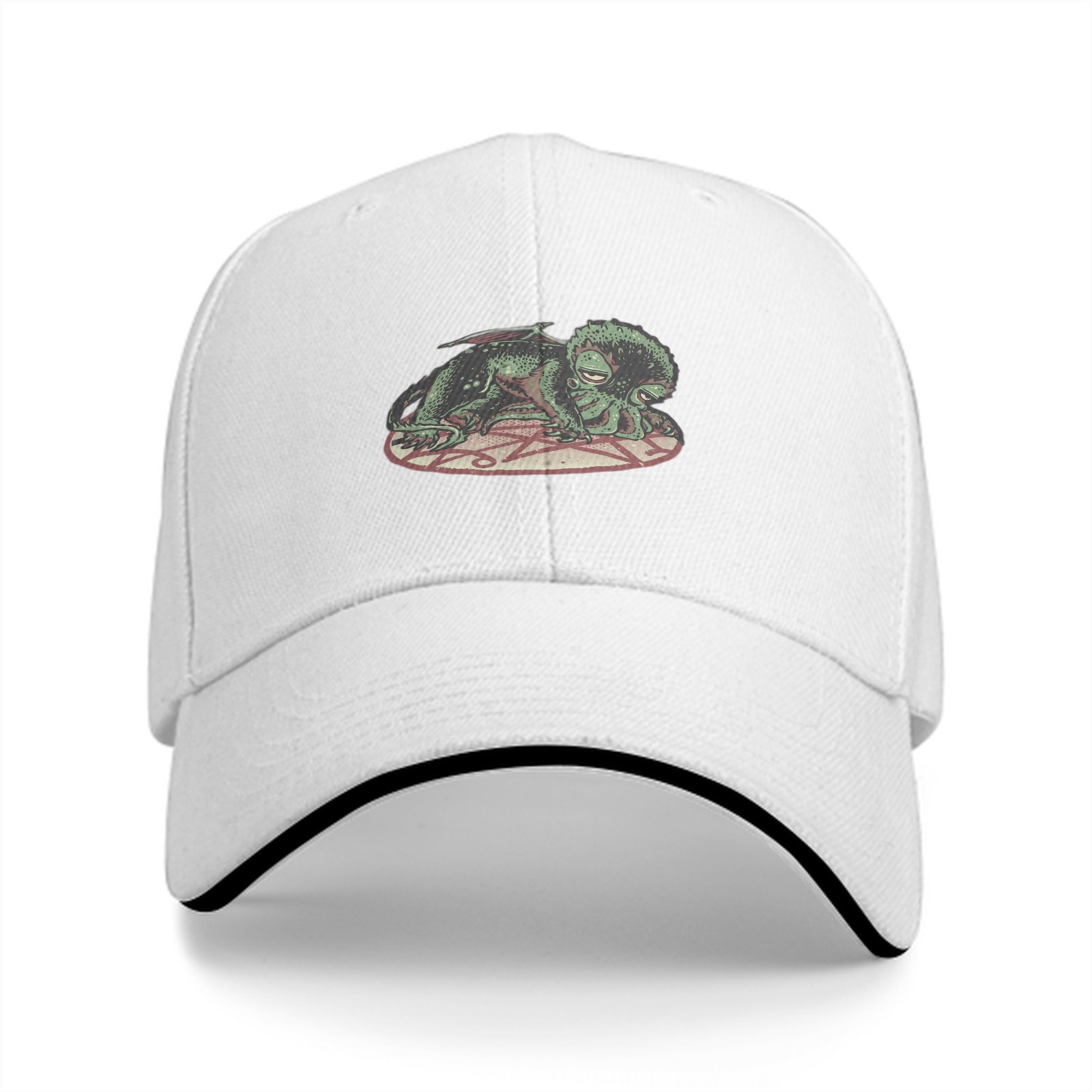 Black baseball cap with sleeping Cthulhu on occult symbol