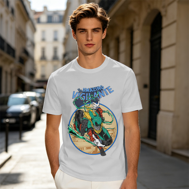 The Amazing Vigilante Graphic Tee Featuring Action Hero Art