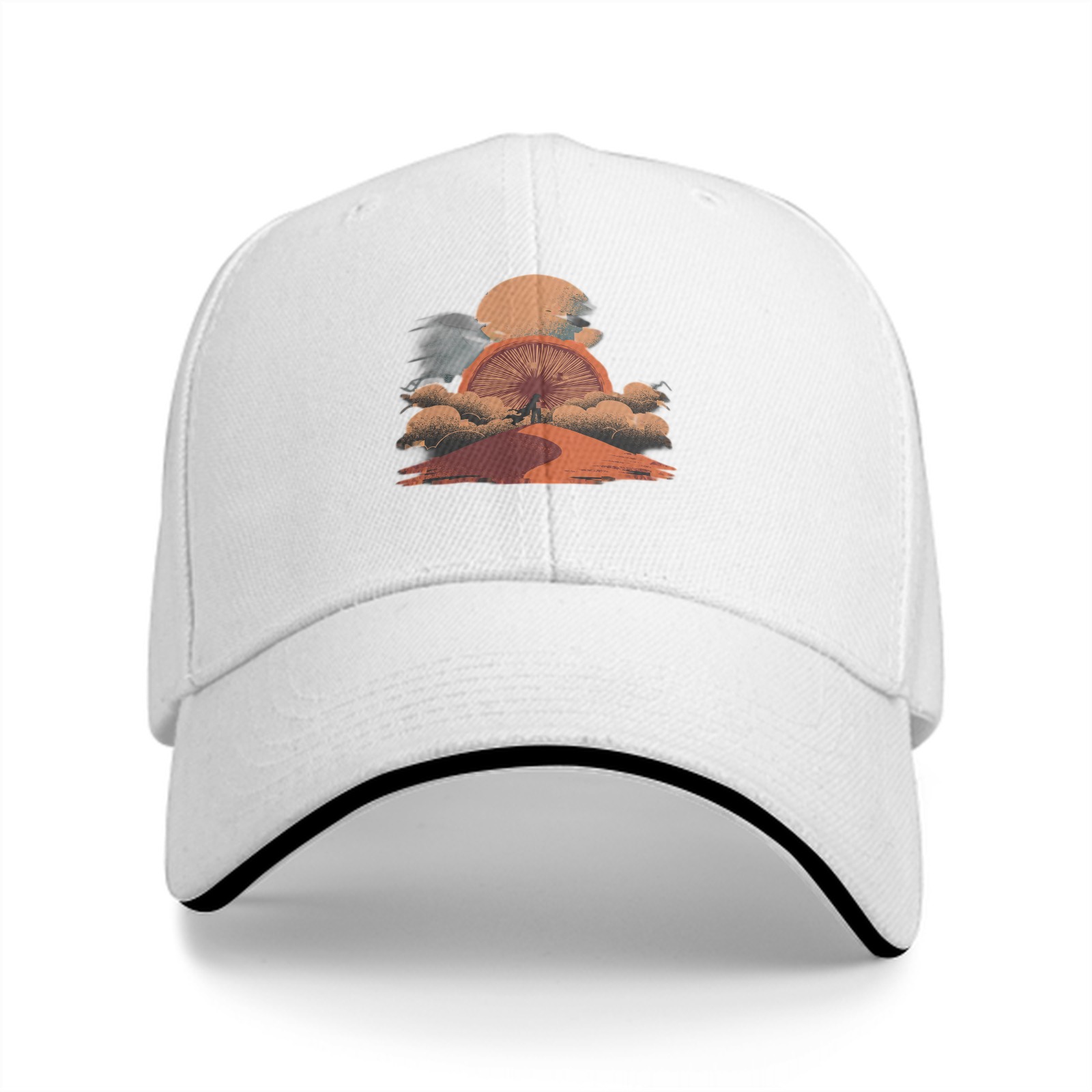 Black Baseball Cap with Desert Sunset Mountain Graphic