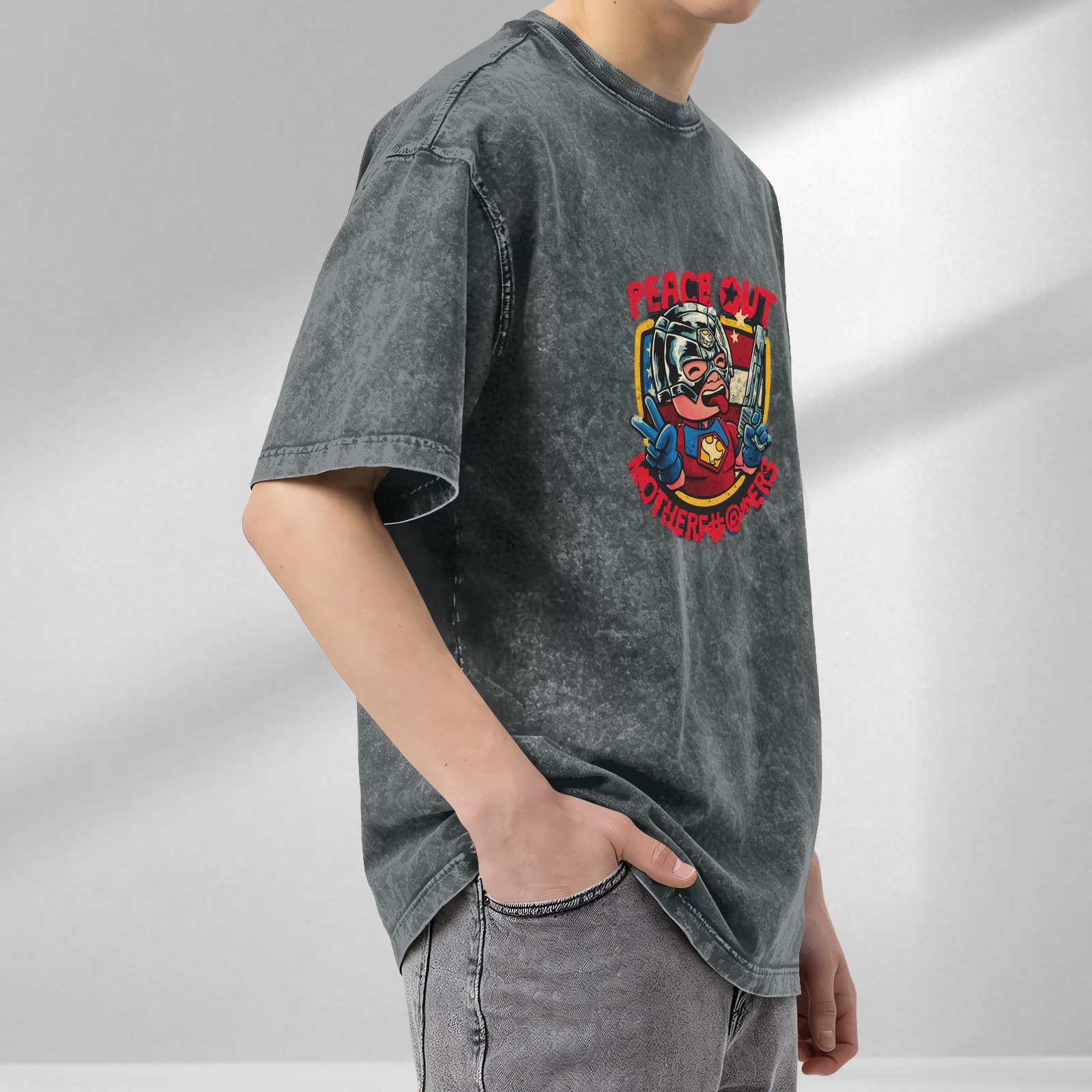 Washed graphic t-shirt with Peace Out Motherf... design