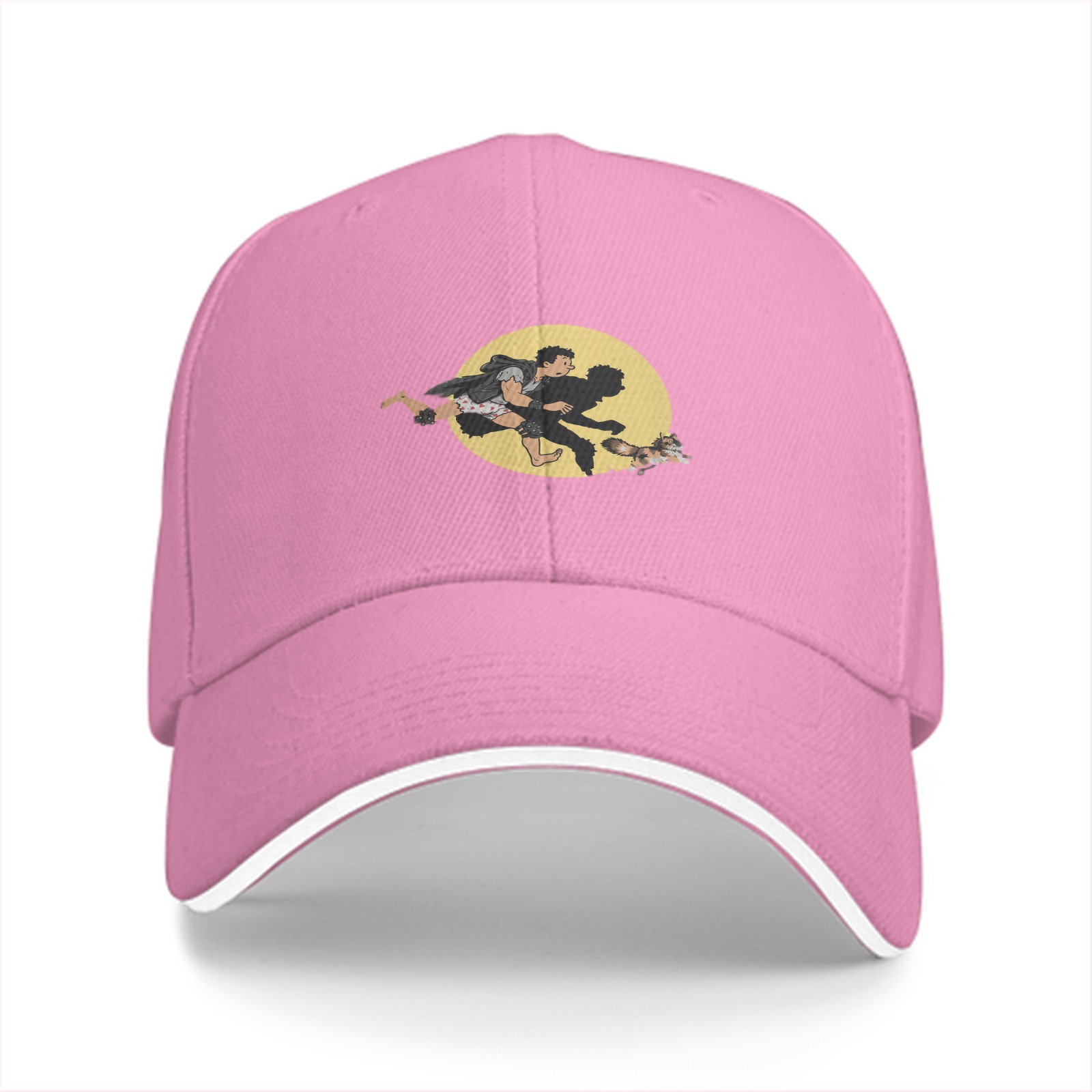Black Baseball Cap With Running Figure And Raccoon Graphic