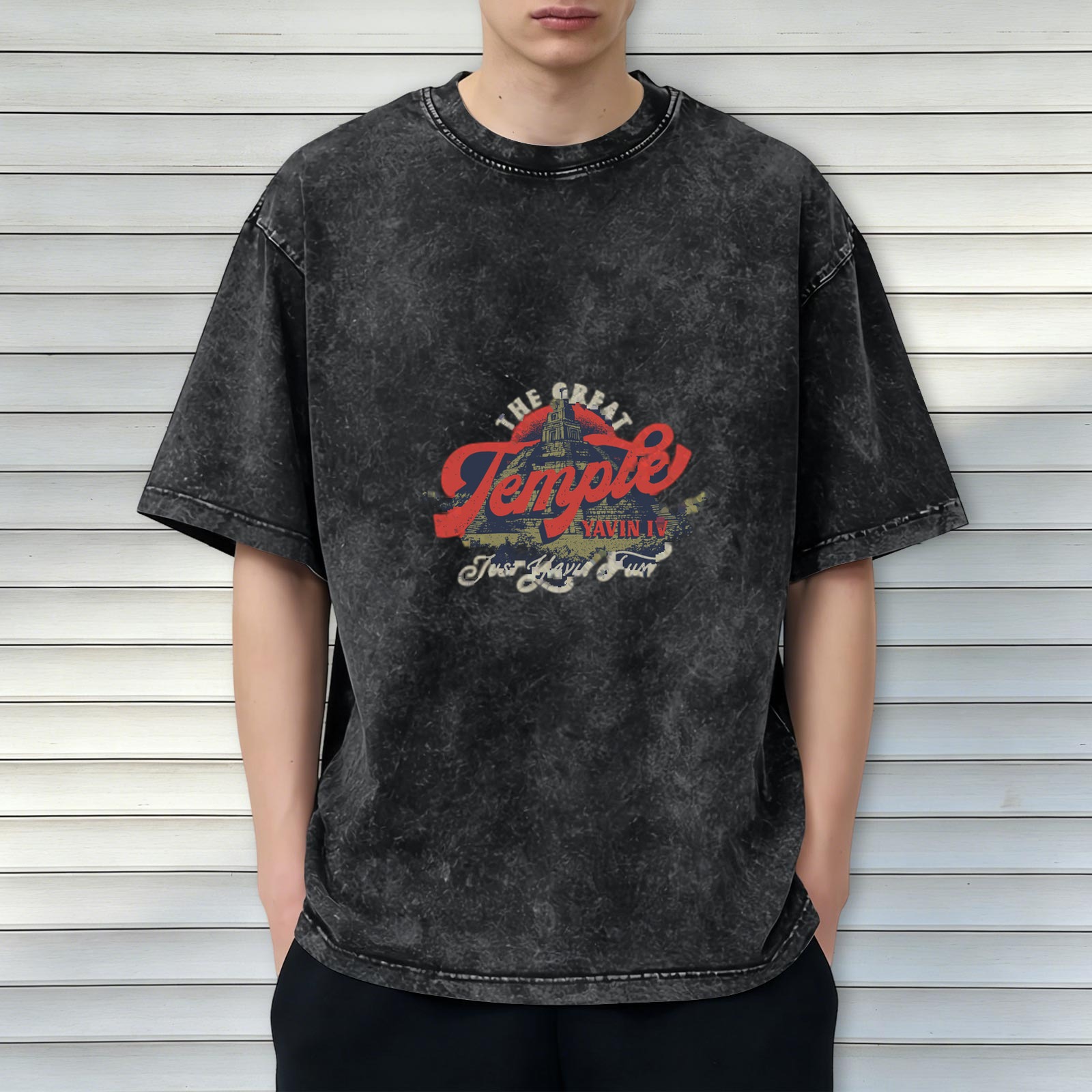 Washed Black Graphic T-Shirt With The Great Temple Yavin IV Print
