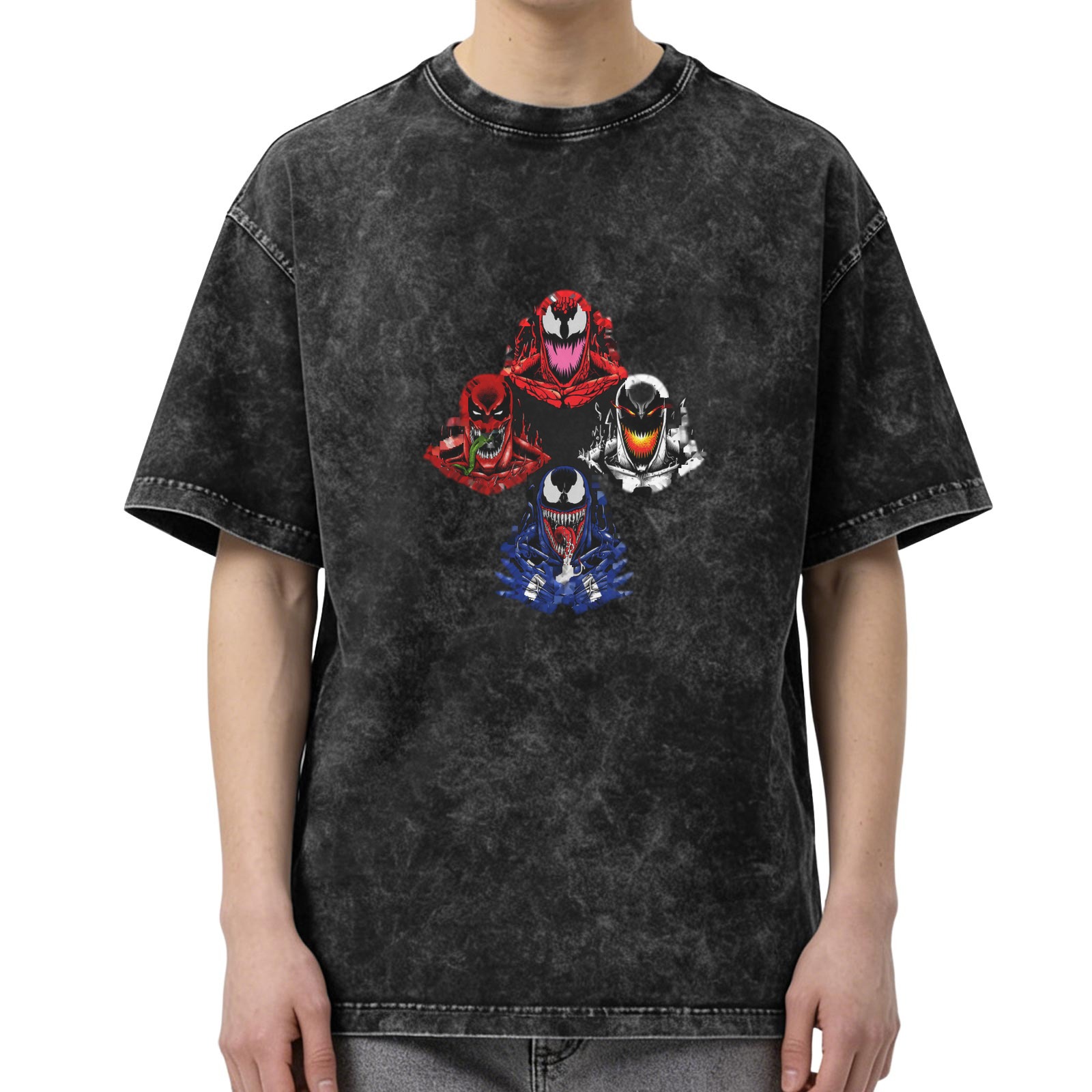 Washed Black T-Shirt With Marvel Symbiote Characters Graphic