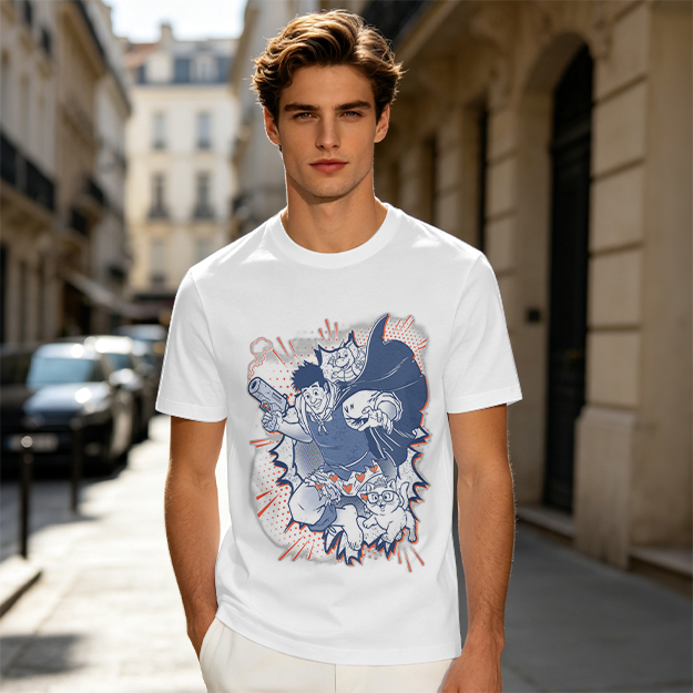 Olive T-Shirt with Playful Comic Style Character Print
