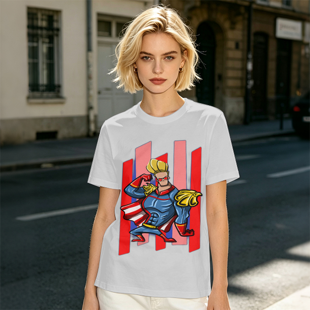 Olive T-Shirt With Cartoon Superhero Character Graphic Print