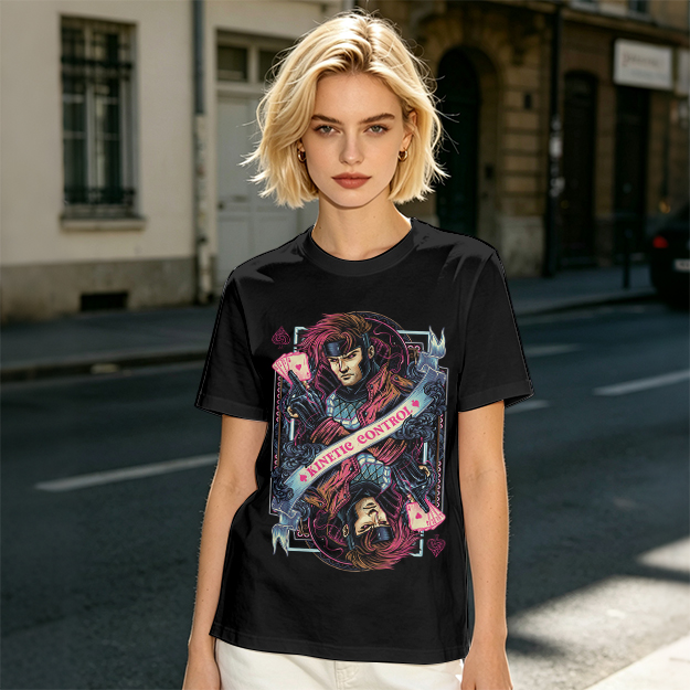 Olive T-Shirt With Gambit Kinetic Control Playing Card Art