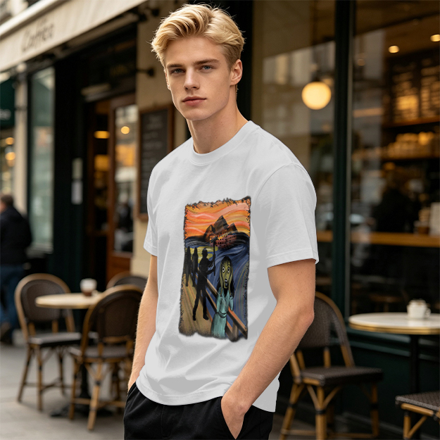 Olive T-shirt with The Scream Parody Art Print