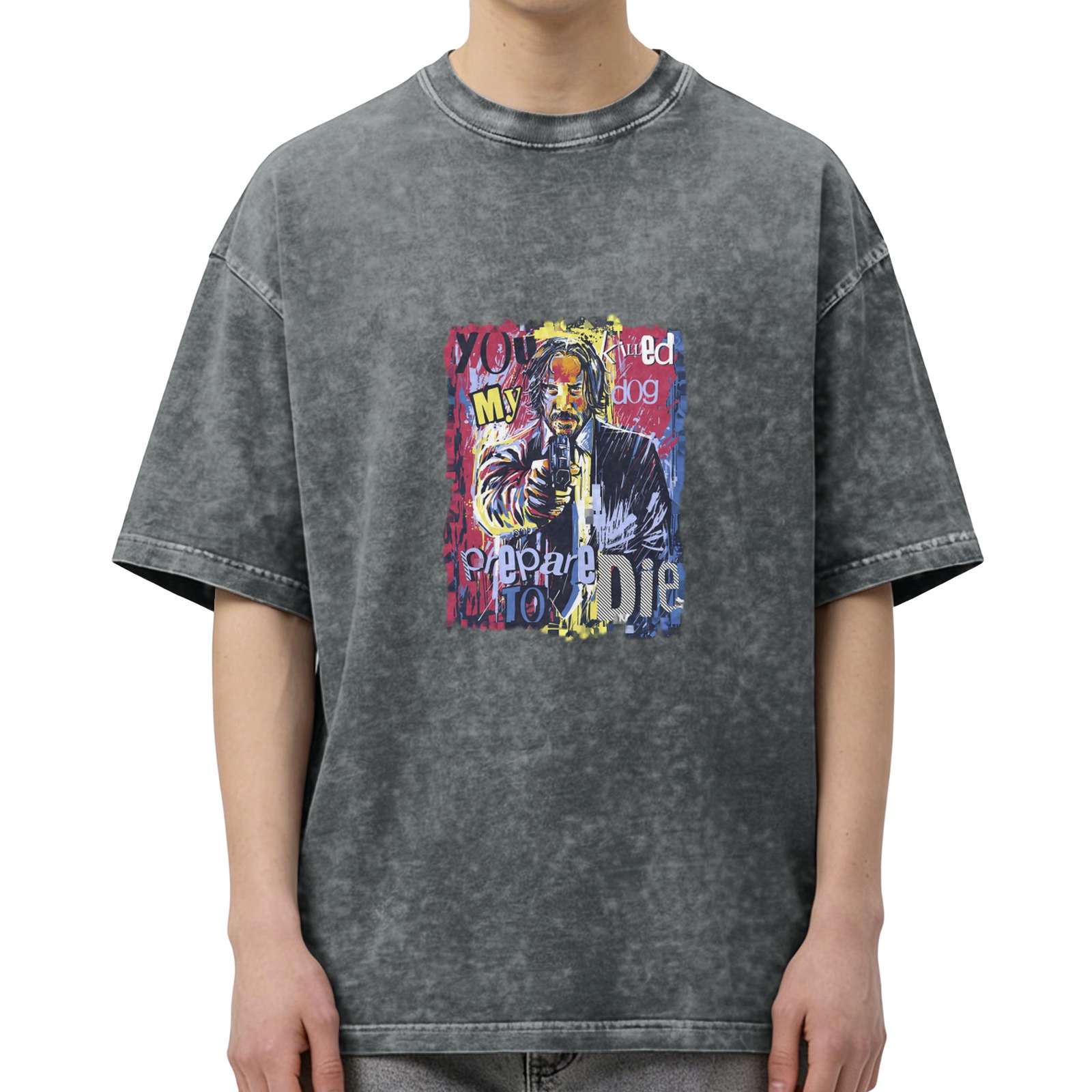 Washed graphic t-shirt with John Wick 'You Killed My Dog Prepare To Die' print