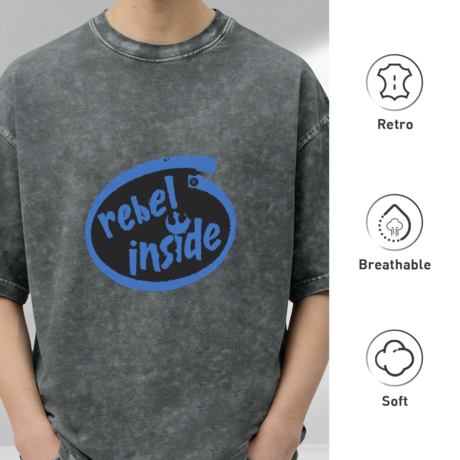 Washed Black Graphic T-Shirt With Rebel Inside Print