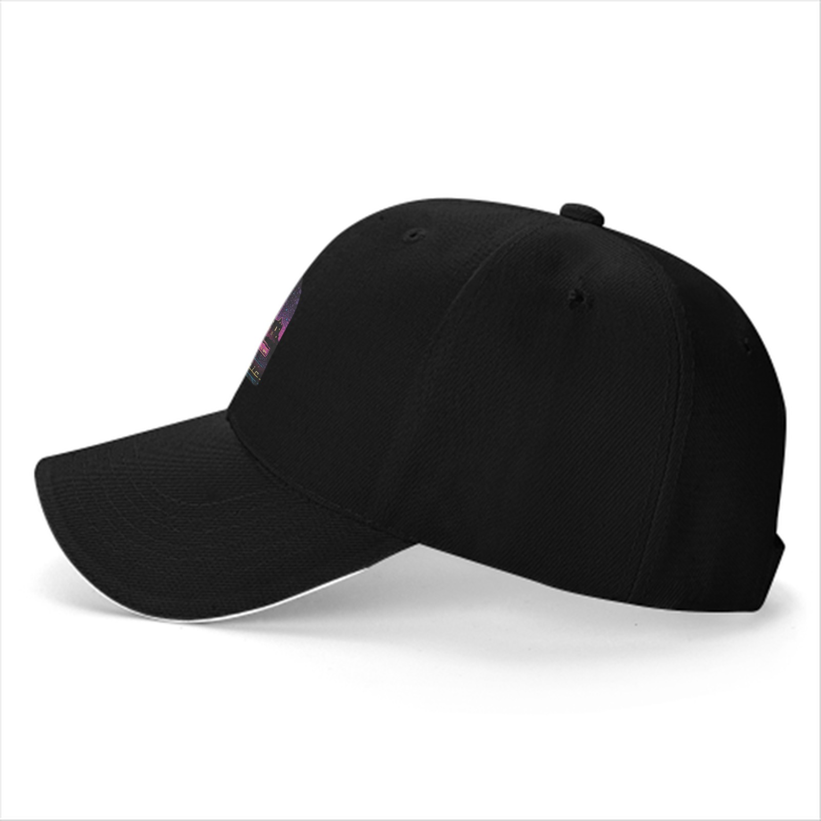 Black Baseball Cap With Neon Magic Castle Sunset Graphic