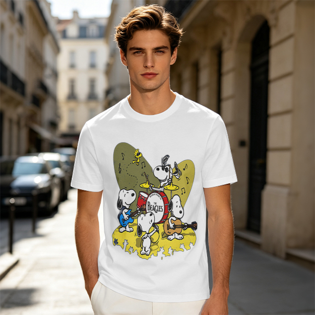 Olive T-Shirt Featuring Snoopy Band Playing Music