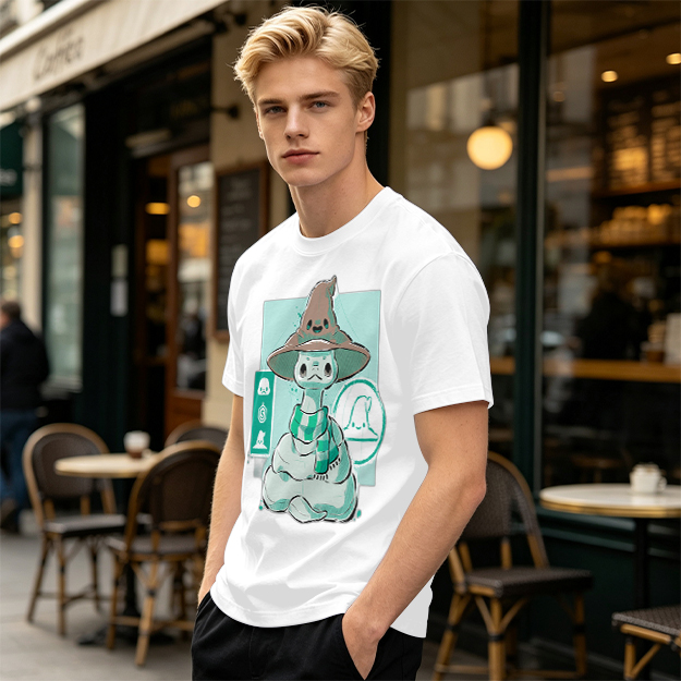 Olive T-Shirt With Cute Wizard Snake Graphic Design