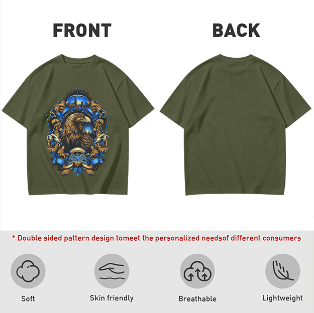 Olive T-Shirt With Detailed Eagle Crest Graphic Design