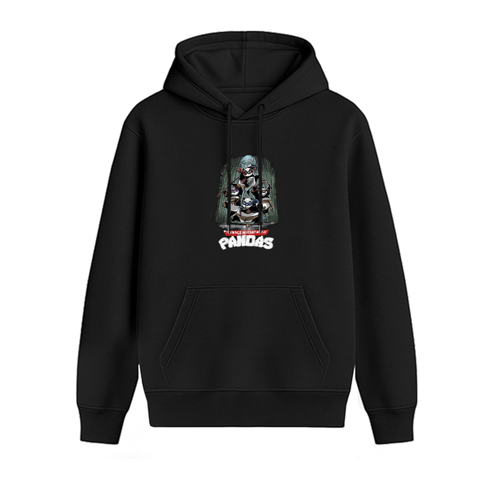 Black hoodie with ninja pandas graphic print