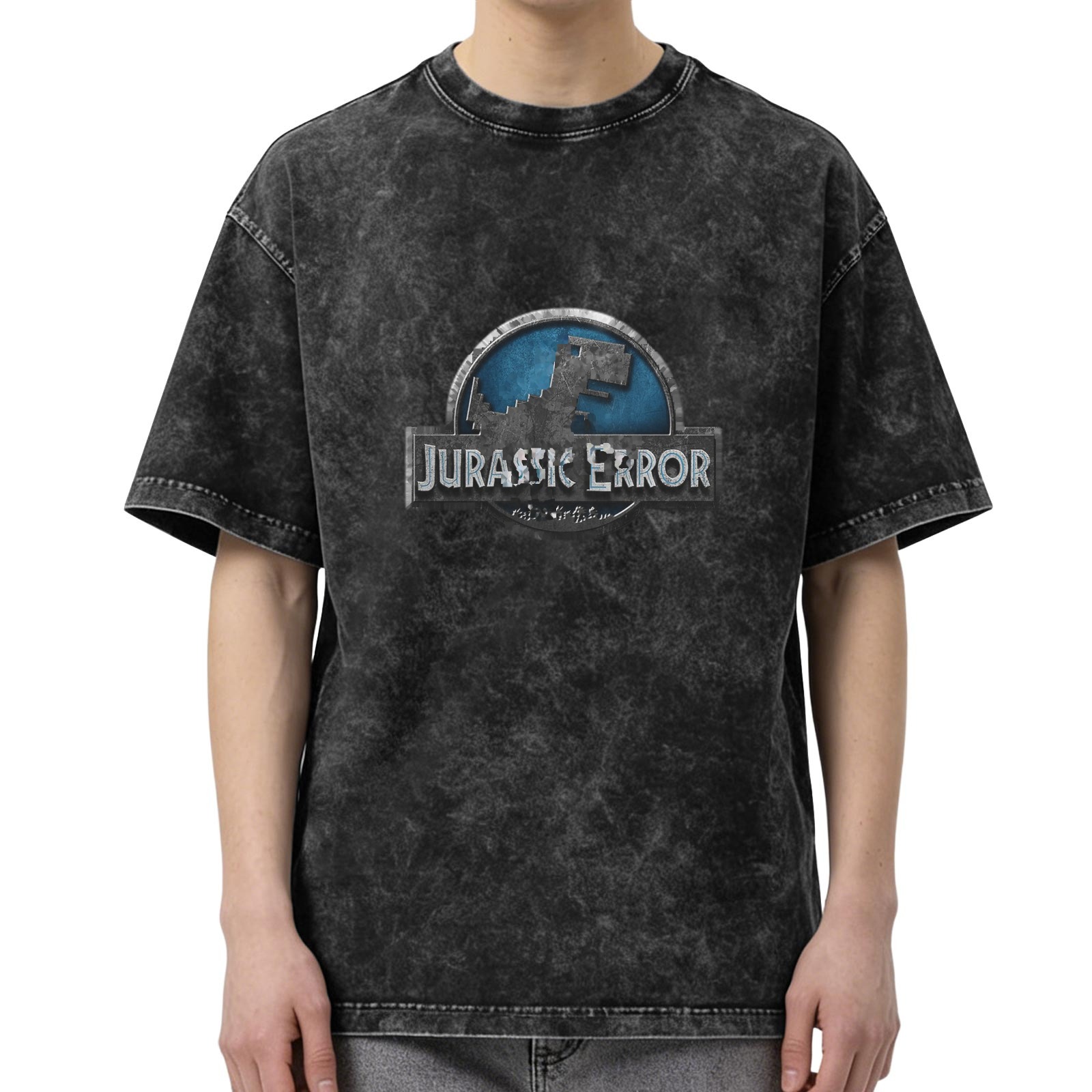 Jurassic Error Graphic Acid Wash Black Short Sleeve T-Shirt