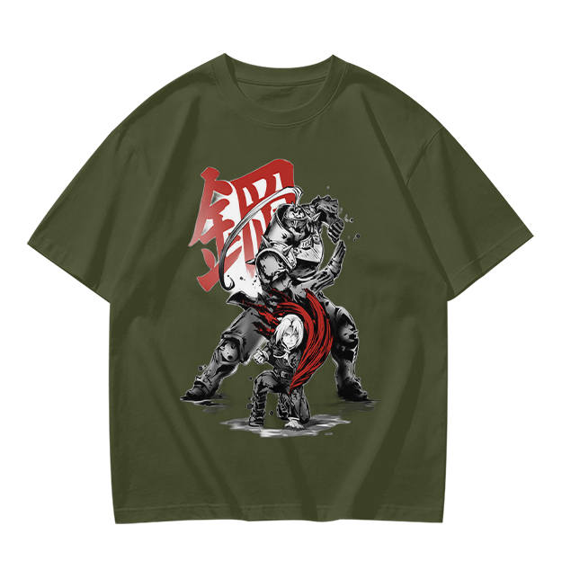 Olive T-shirt with Fullmetal Alchemist Character Art Print