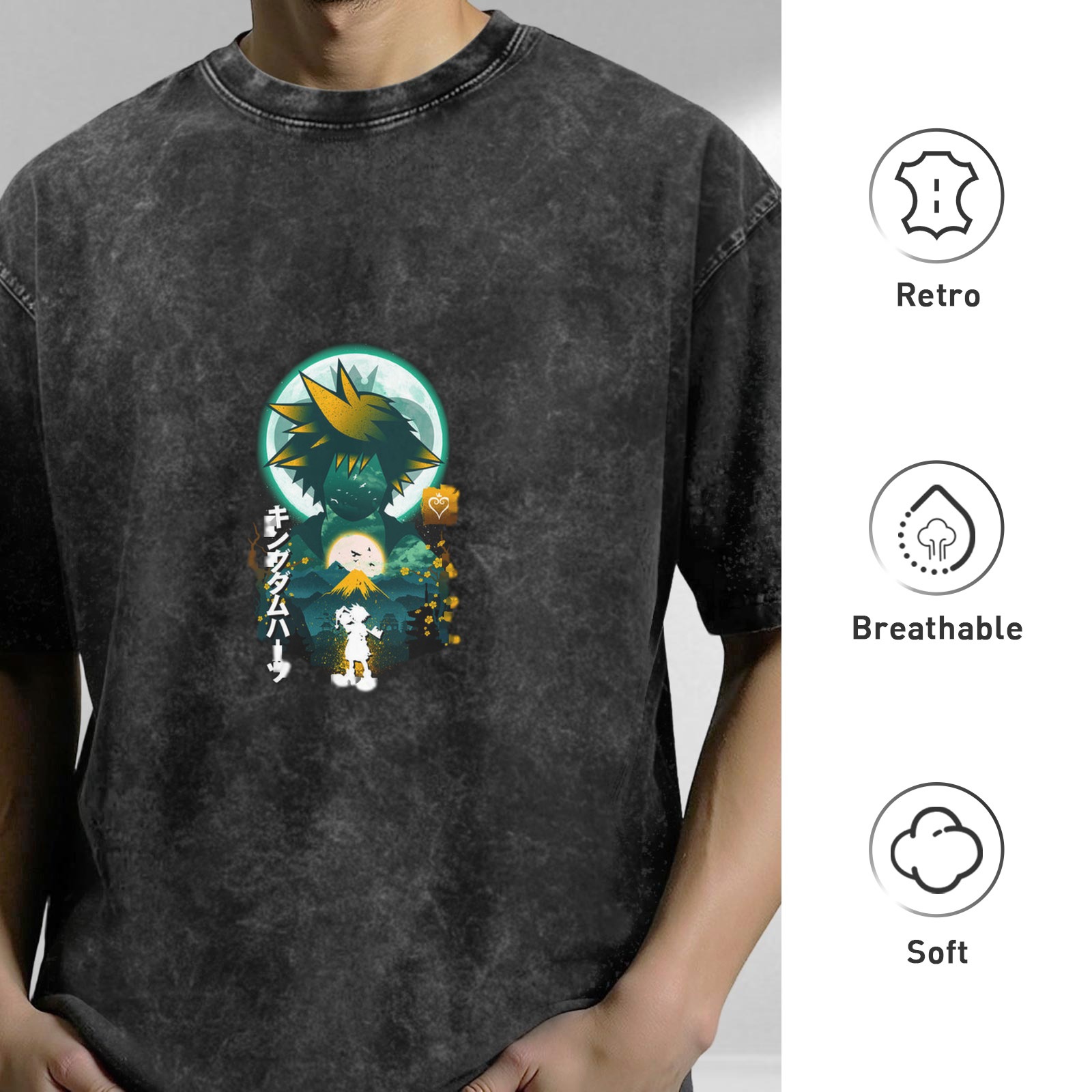 Kingdom Hearts Graphic Washed Black Short Sleeve T-Shirt