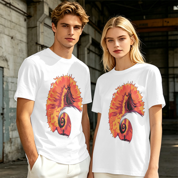 Olive T-Shirt With Fiery Spiral And Silhouette Figure Print