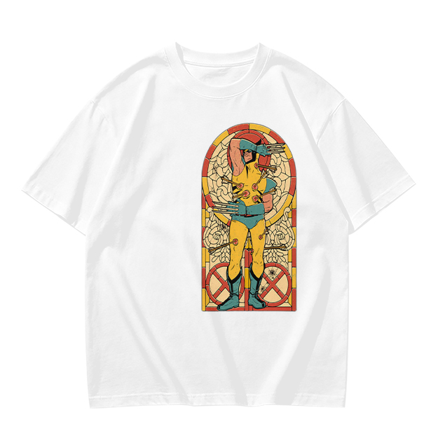 Olive T-shirt with Wolverine Stained Glass Style Print