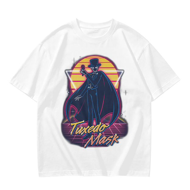 Tuxedo Mask Retro Neon Graphic Olive T-Shirt