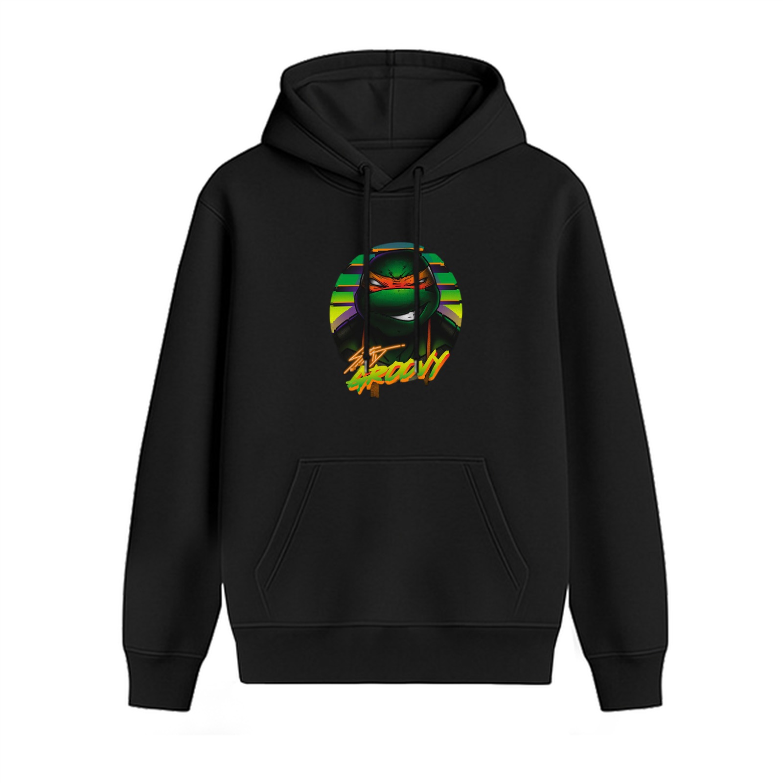 Black hoodie with retro Teenage Mutant Ninja Turtle graphic