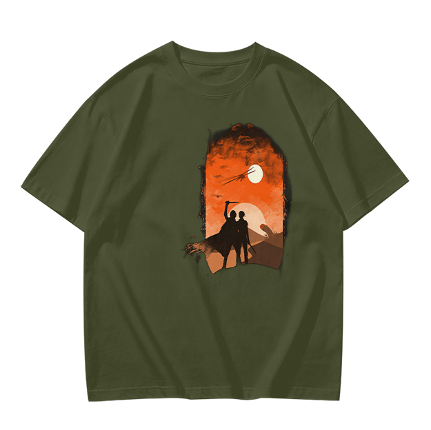 Olive T-Shirt With Desert Sunset Silhouette Print