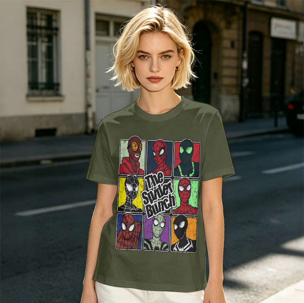 Olive T-Shirt Featuring The Spider Bunch Multiverse Character Art