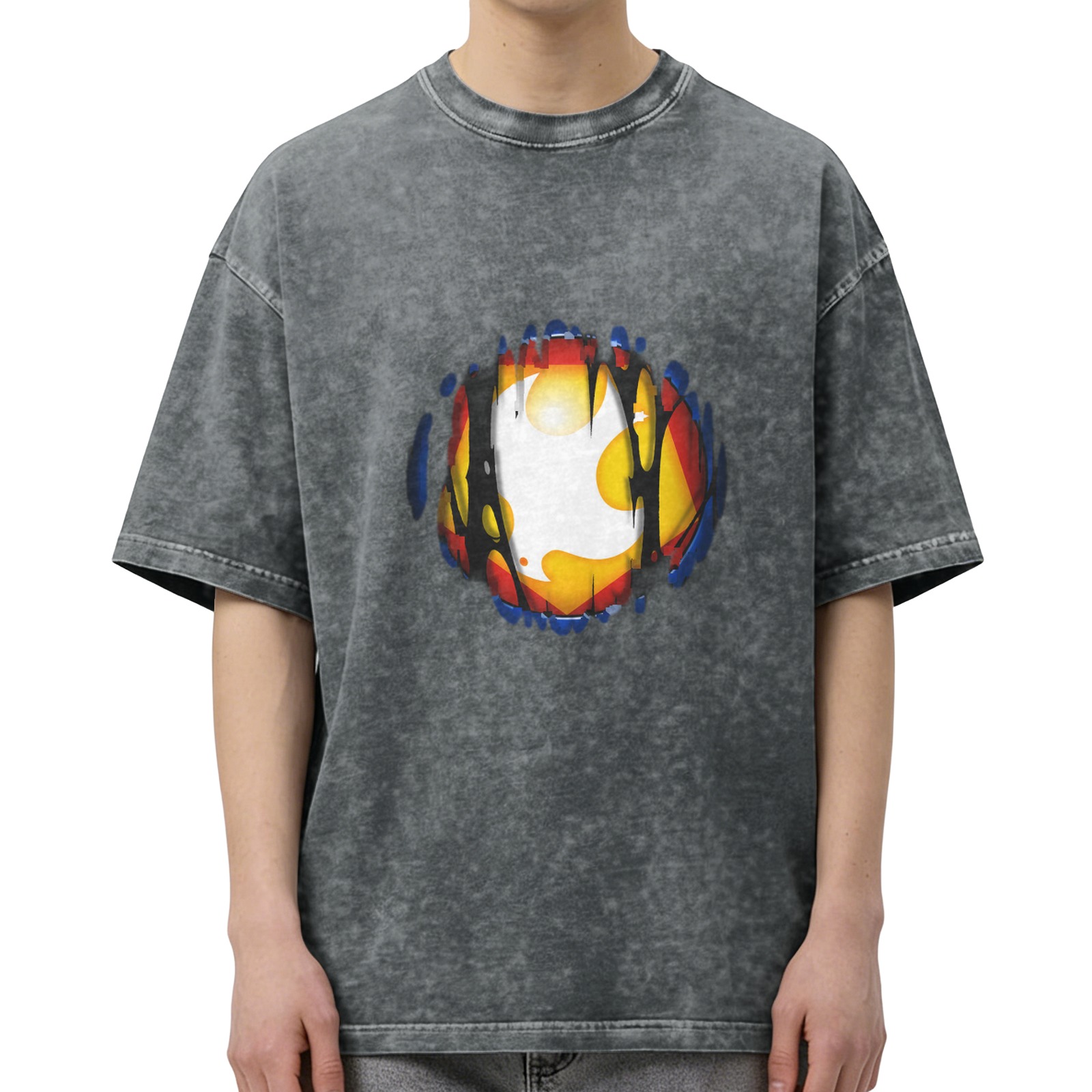 Oversized Acid Wash T-Shirt with Distressed Graphic Print