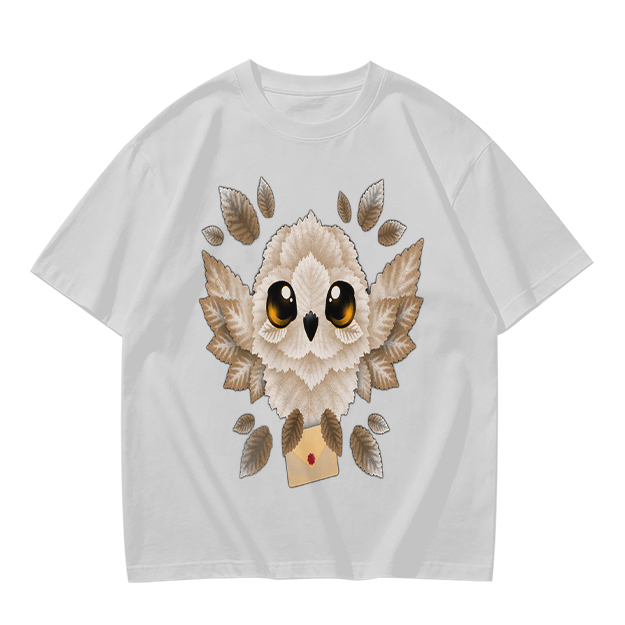 Owl with Envelope Graphic Olive Green T-Shirt