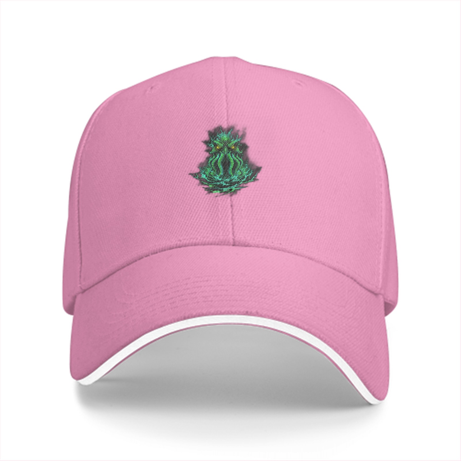 Black baseball cap with glowing green Cthulhu artwork