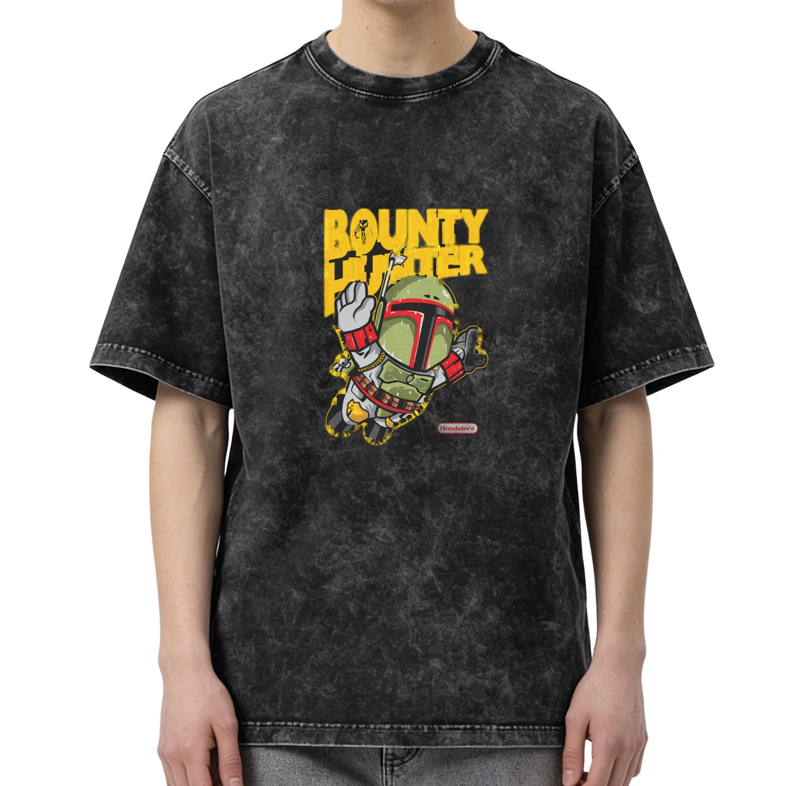 Star Wars Boba Fett Bounty Hunter Graphic Oversized Acid Wash T-Shirt