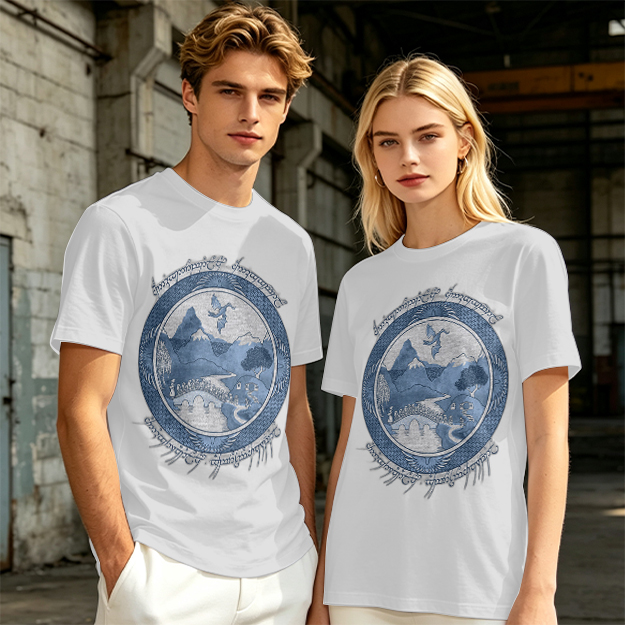 Olive T-Shirt With Fantasy Mountain Landscape Dragon Print