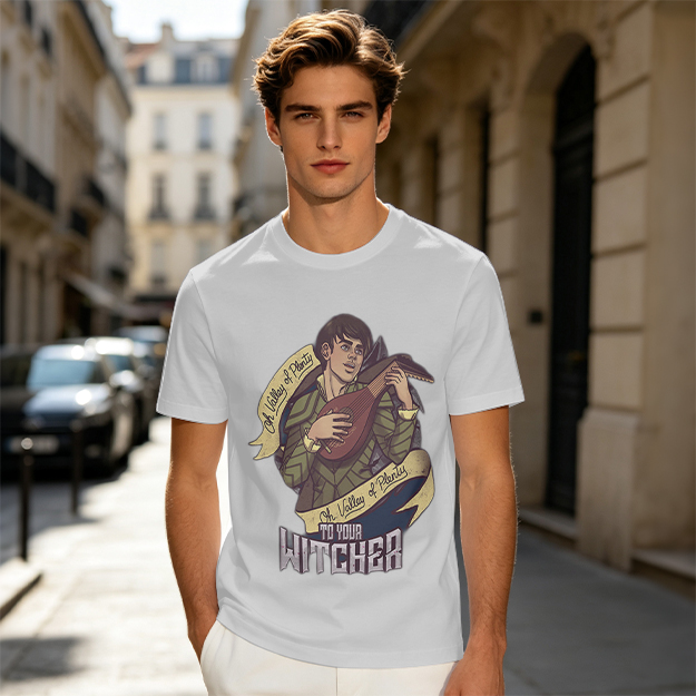 Witcher Inspired T-Shirt With Bard Playing Lute Graphic