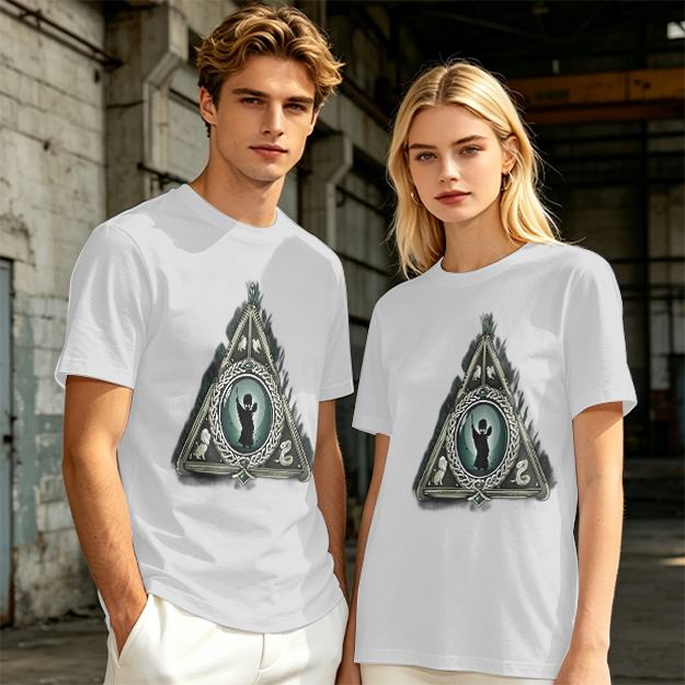 Olive T-shirt with Harry Potter Deathly Hallows Silhouette Print