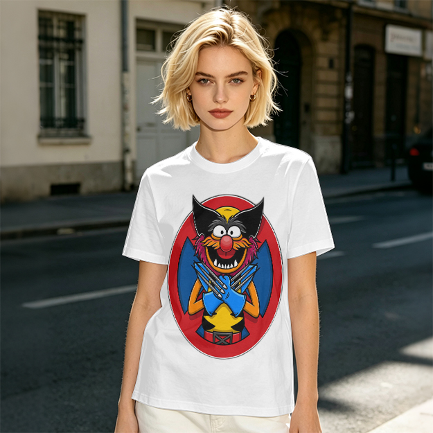 Olive T-Shirt With Muppet Wolverine Mashup Graphic