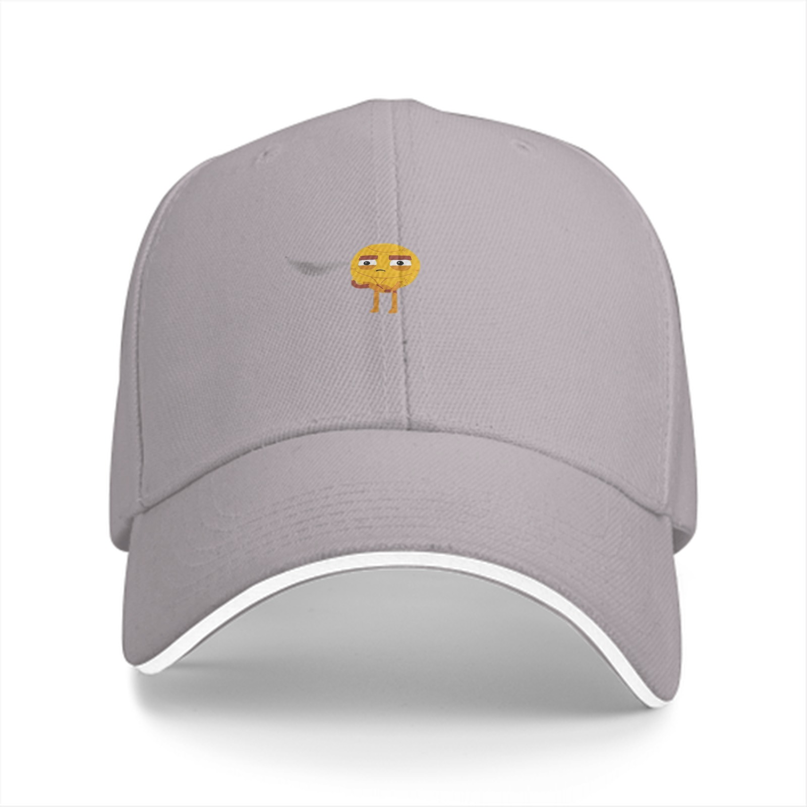 Black baseball cap with unimpressed standing emoji graphic