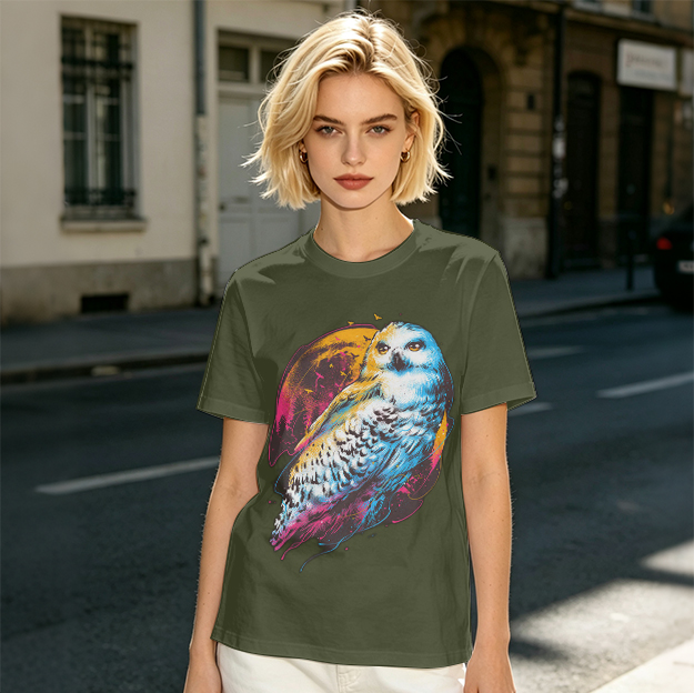 Owl Graphic Print Dark Green Casual T-Shirt