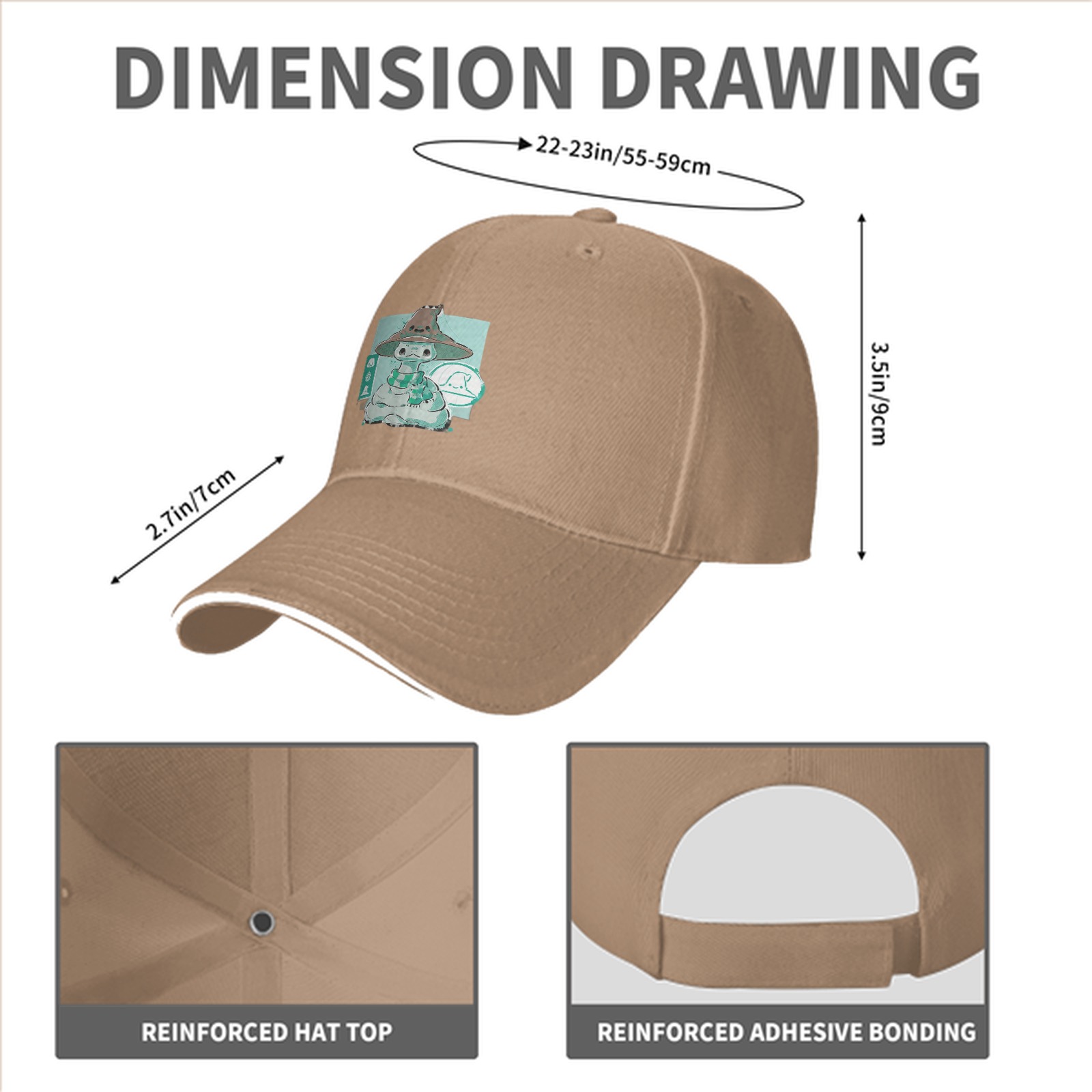 Black Baseball Cap With Cute Witch Snake Character Graphic