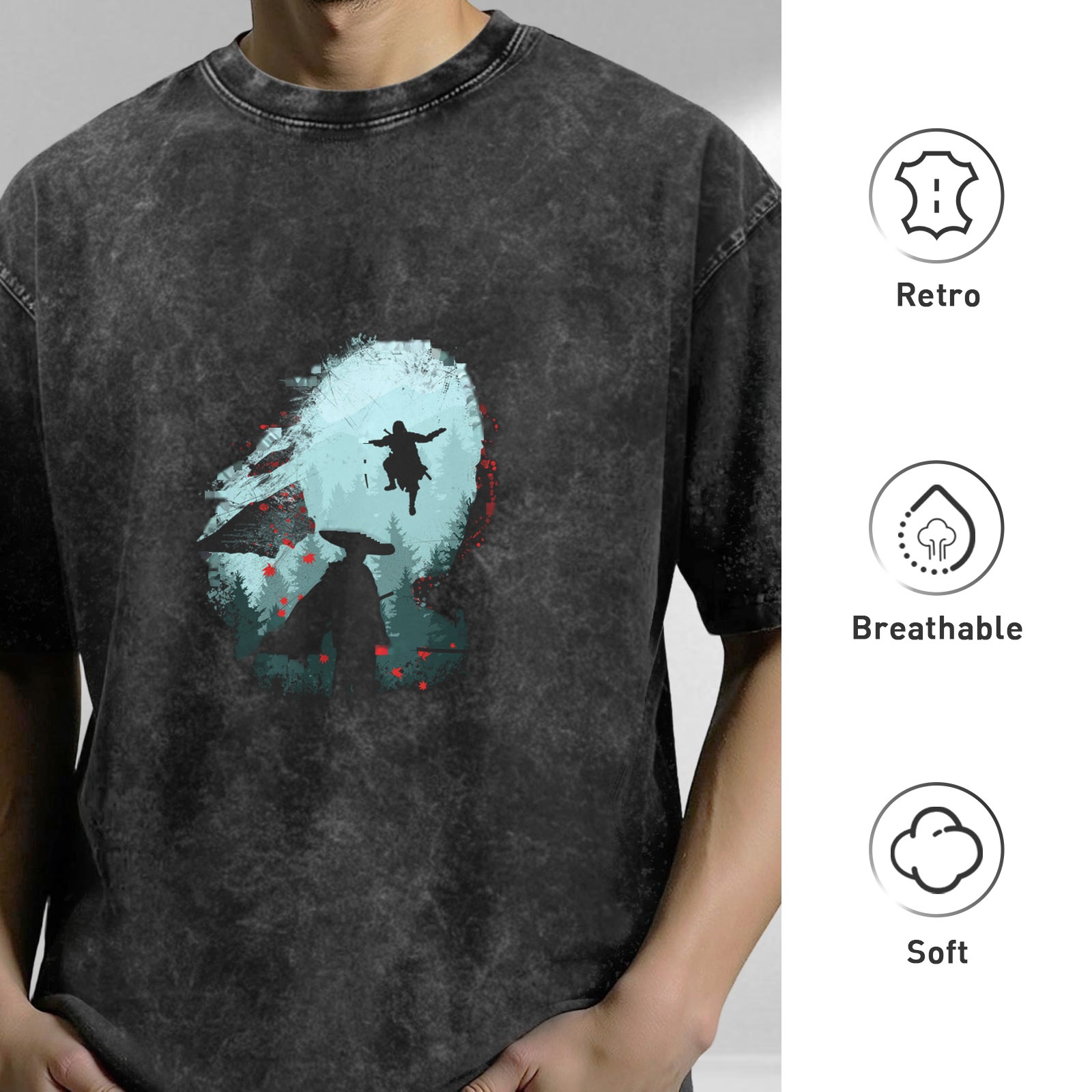 Distressed Darth Vader style printed short-sleeved T-shirt