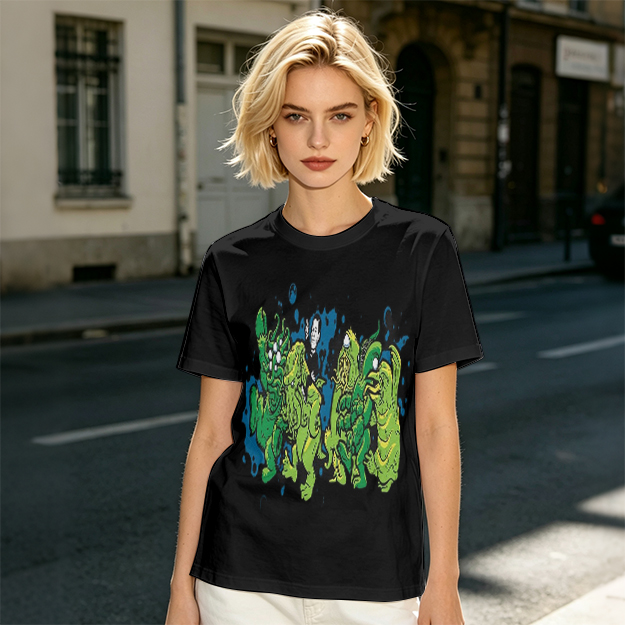 Olive Green T-Shirt With Abstract Green Monster Graphic Print