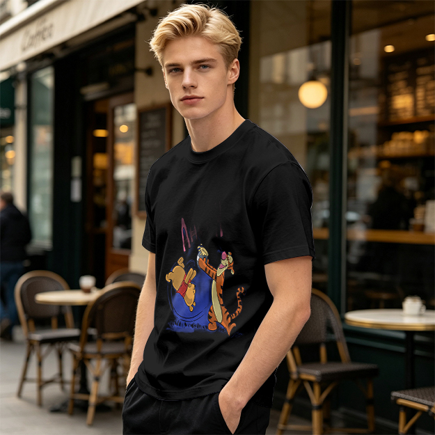 Olive T-Shirt Featuring Winnie the Pooh and Tigger Playing