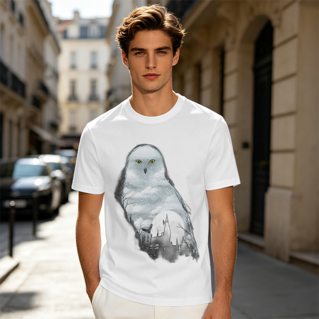 Olive Green T-Shirt With Snowy Owl Graphic Print