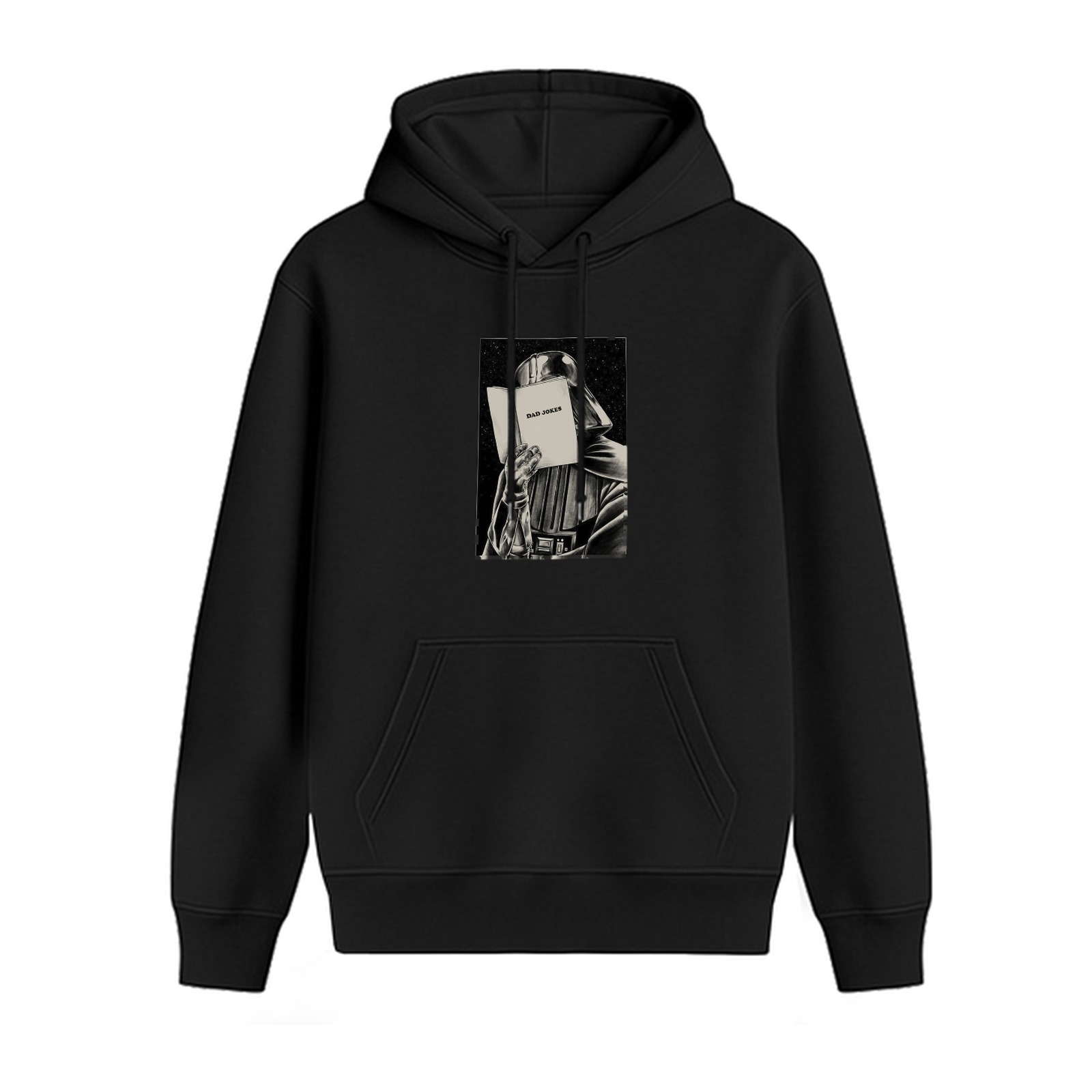 Black hoodie with Darth Vader reading book graphic