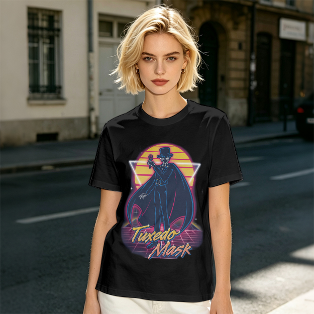 Tuxedo Mask Retro Neon Graphic Olive T-Shirt