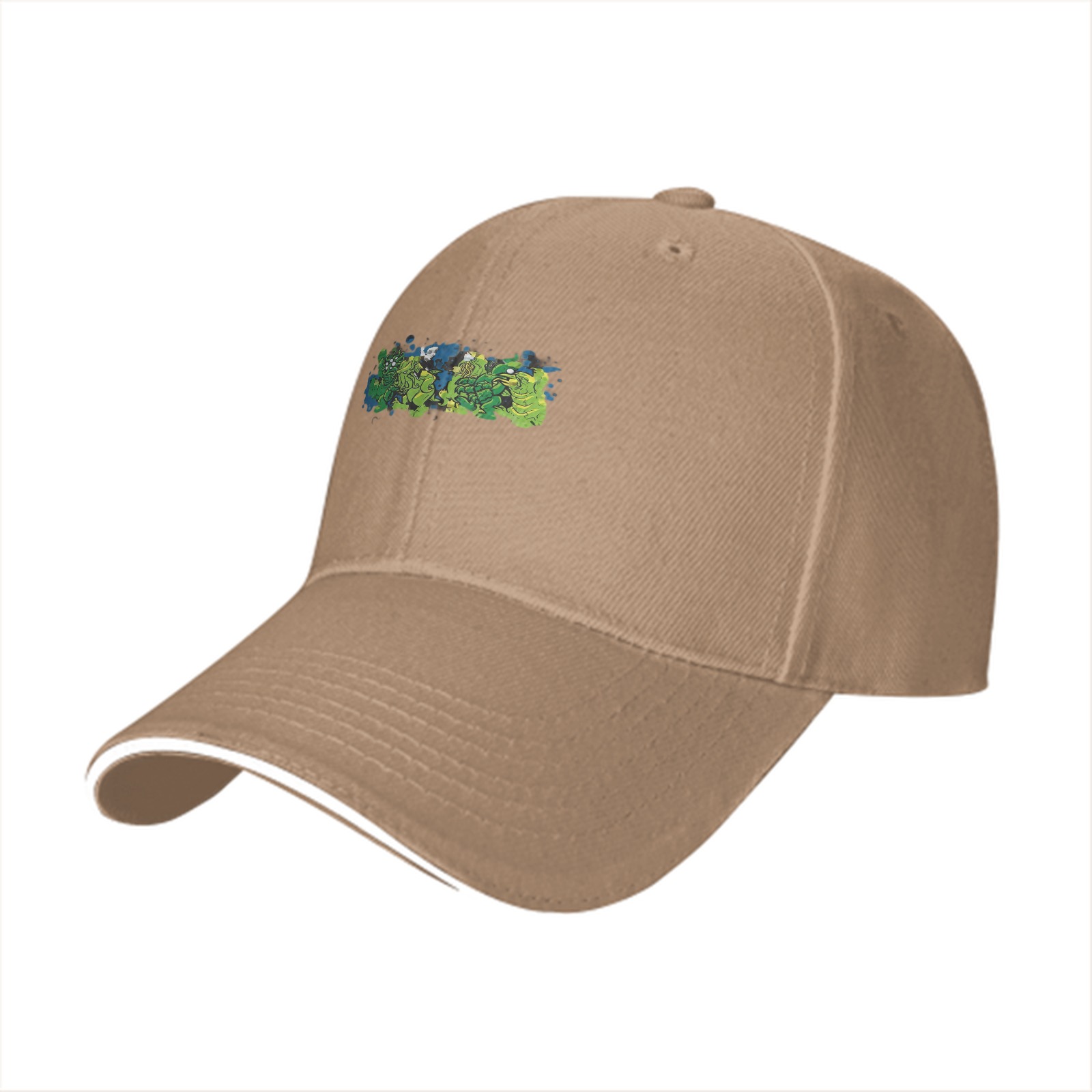 Black baseball cap with green monster graphic print