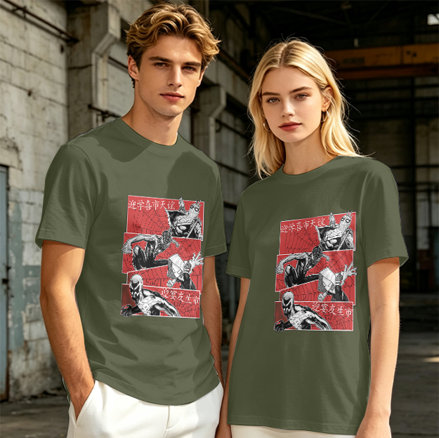 Olive T-shirt with Spider-Verse Style Comic Panels Print