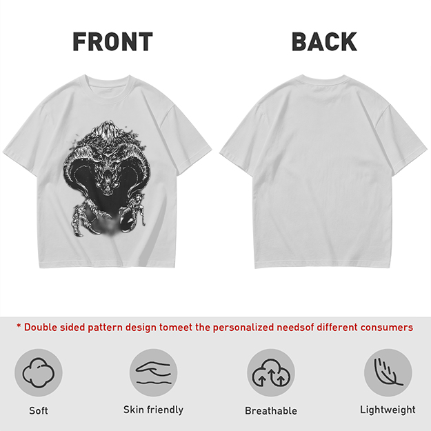 Olive T-Shirt With Dark Fantasy Demon Monster Graphic Print