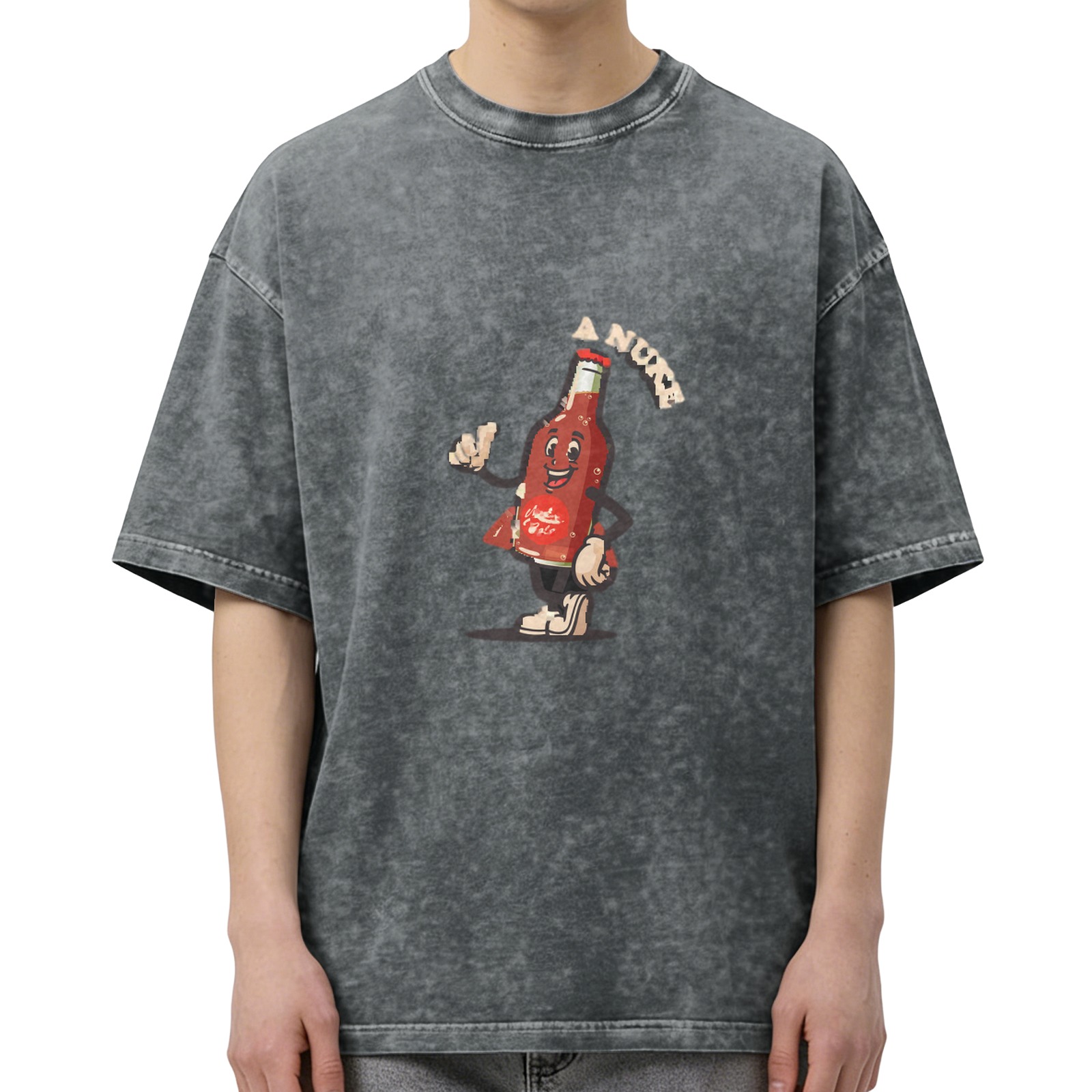 Oversized Acid Wash T-Shirt With Retro Hot Sauce Bottle Graphic