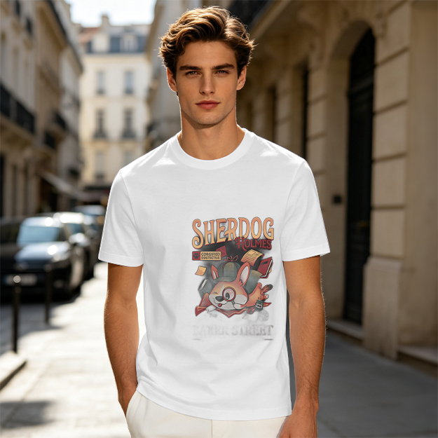 Olive T-Shirt with Sherdog Holmes Detective Dog Graphic Print