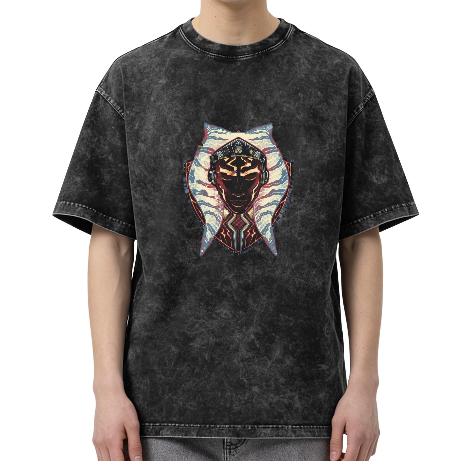 Washed Black T-Shirt With Ahsoka Tano Graphic Print